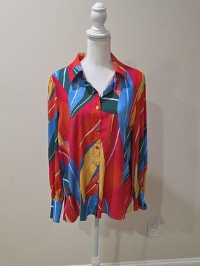 Colorful Abstract Stripe Button-Down Blouse